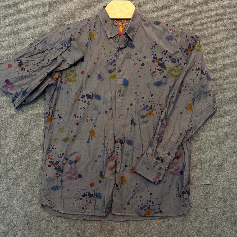 Visconti Signature Limited Edition Mens XL Gray Paint Splatter Button Down LS‎